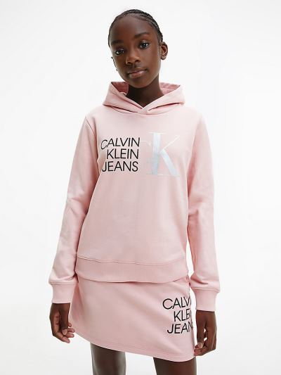 Calvin Klein Ruhák HU558430 | Calvin Klein Organic Cotton Logo Lány Kapucnis Pulóver Rózsaszín